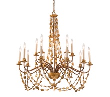 Lucas McKearn CH1158-15 - Mosaic Extra Large Antiqued Gold Flambeau Inspired 15 Light Chandelier