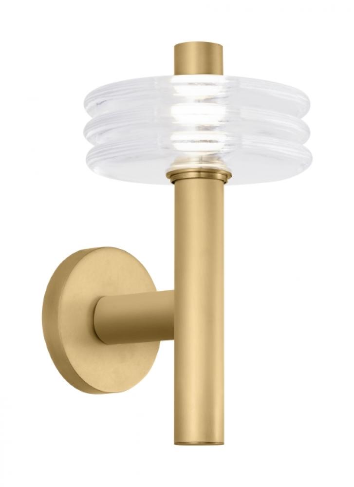 Kelly Wearstler Laurel 1-light dimmable LED medium sconce with natural brass finish & crystal shade