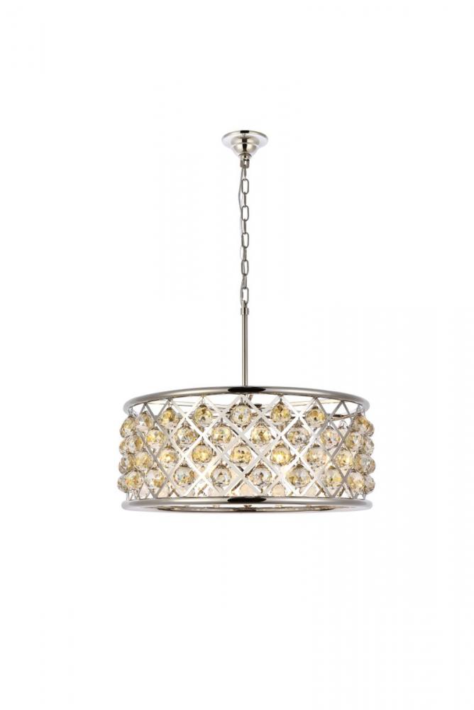 Madison 6 Light Polished Nickel Chandelier Golden Teak (Smoky) Royal Cut Crystal