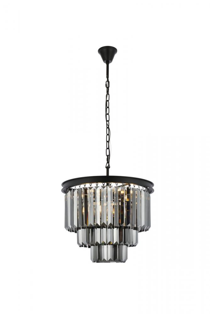 Sydney 9 Light Matte Black Chandelier Silver Shade (Grey) Royal Cut Crystal