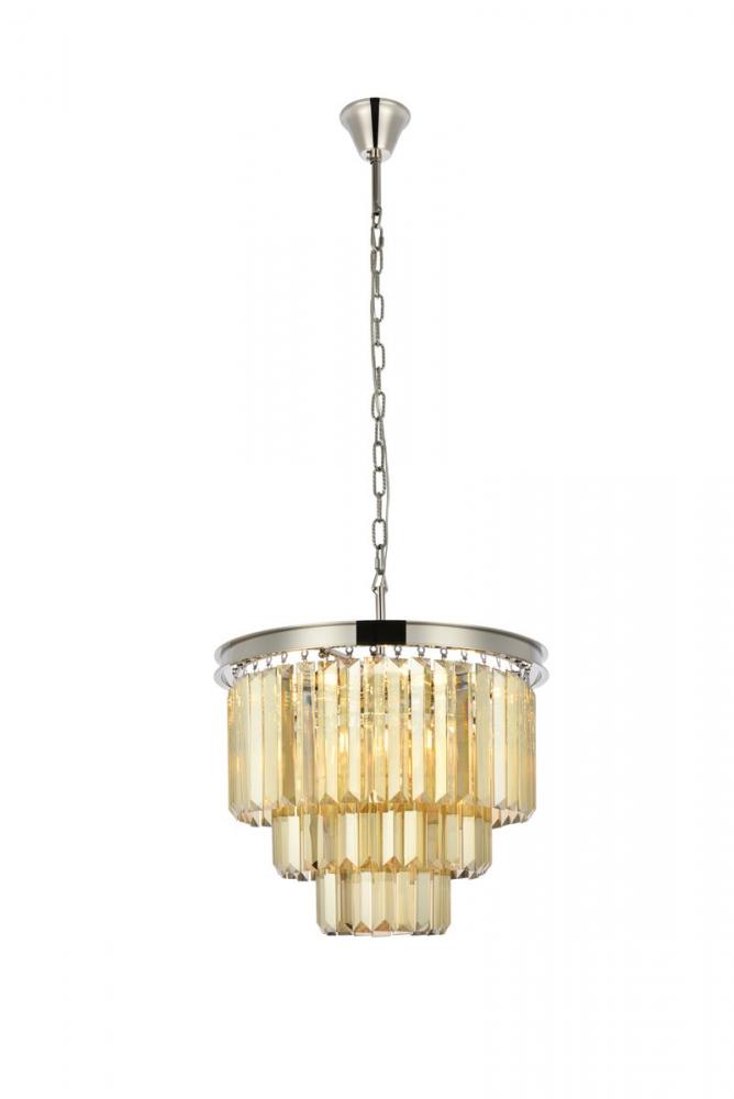 Sydney 9 Light Polished Nickel Chandelier Golden Teak (Smoky) Royal Cut Crystal