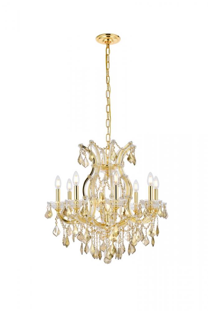 Maria Theresa 9 Light Gold Chandelier Golden Teak (Smoky) Royal Cut Crystal