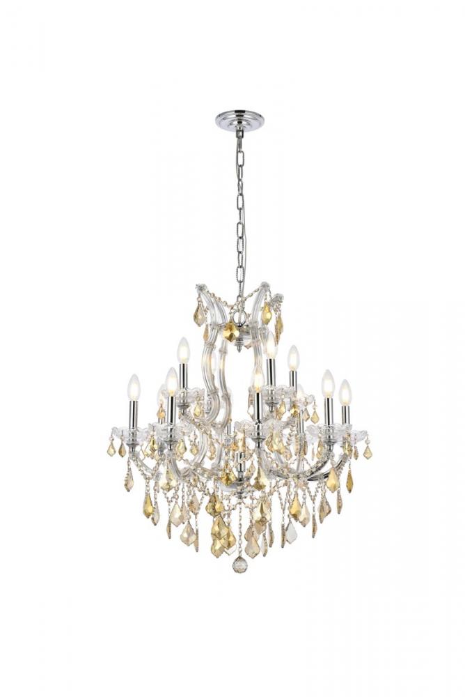 Maria Theresa 13 Light Chrome Chandelier Golden Teak (Smoky) Royal Cut Crystal