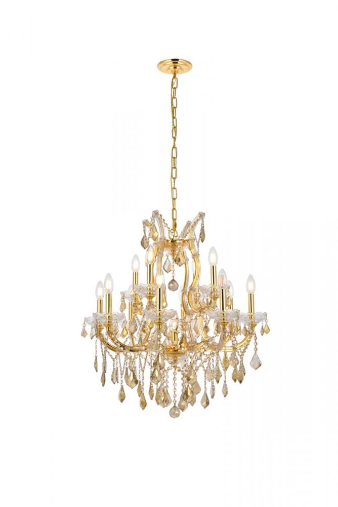 Maria Theresa 13 Light Gold Chandelier Golden Teak (Smoky) Royal Cut Crystal