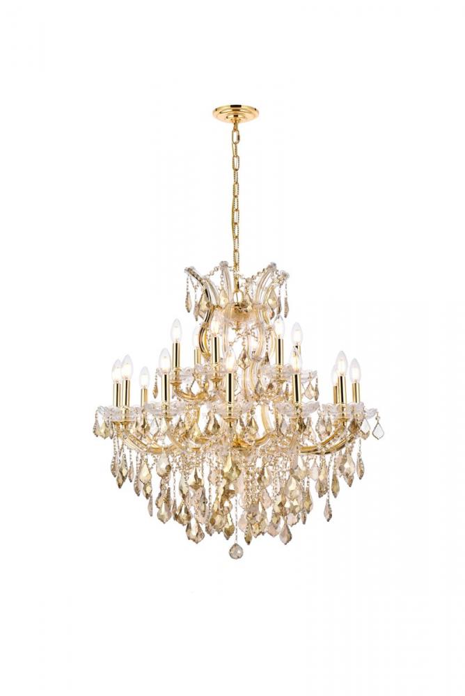 Maria Theresa 19 Light Gold Chandelier Golden Teak (Smoky) Royal Cut Crystal