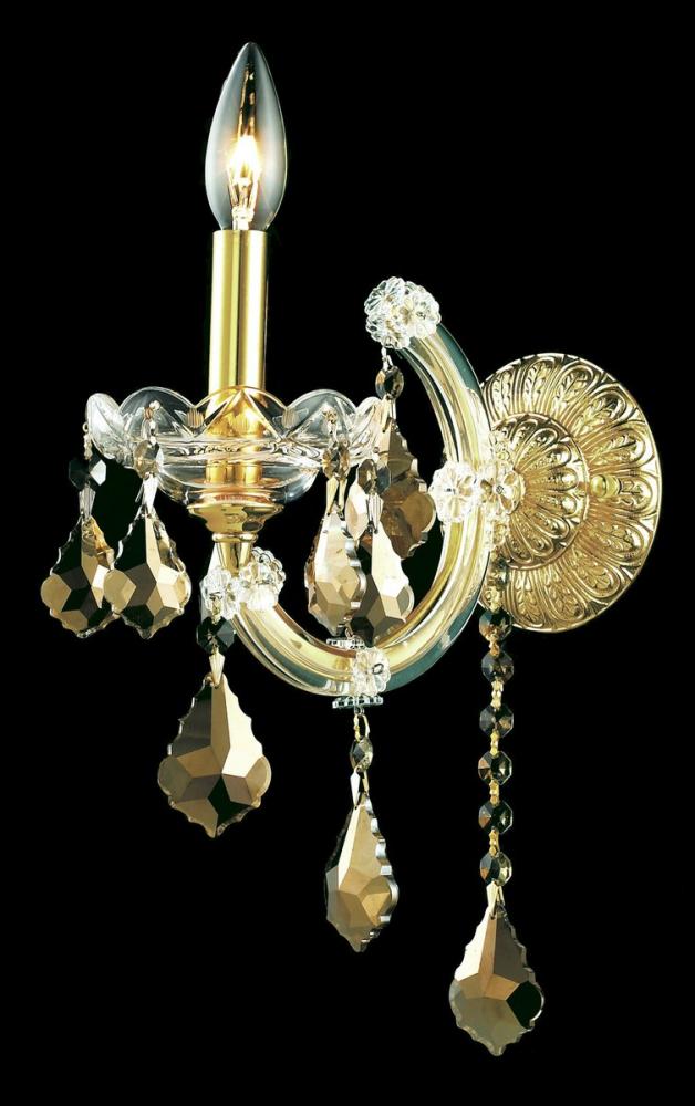 Maria Theresa 1 Light Gold Wall Sconce Golden Teak (Smoky) Royal Cut Crystal