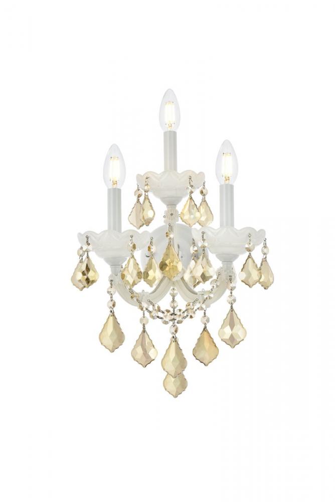 Maria Theresa 3 Light White Wall Sconce Golden Teak (Smoky) Royal Cut Crystal