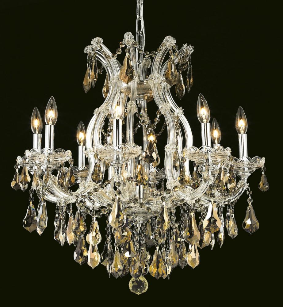 Maria Theresa 9 Light Chrome Chandelier Golden Teak (Smoky) Royal Cut Crystal