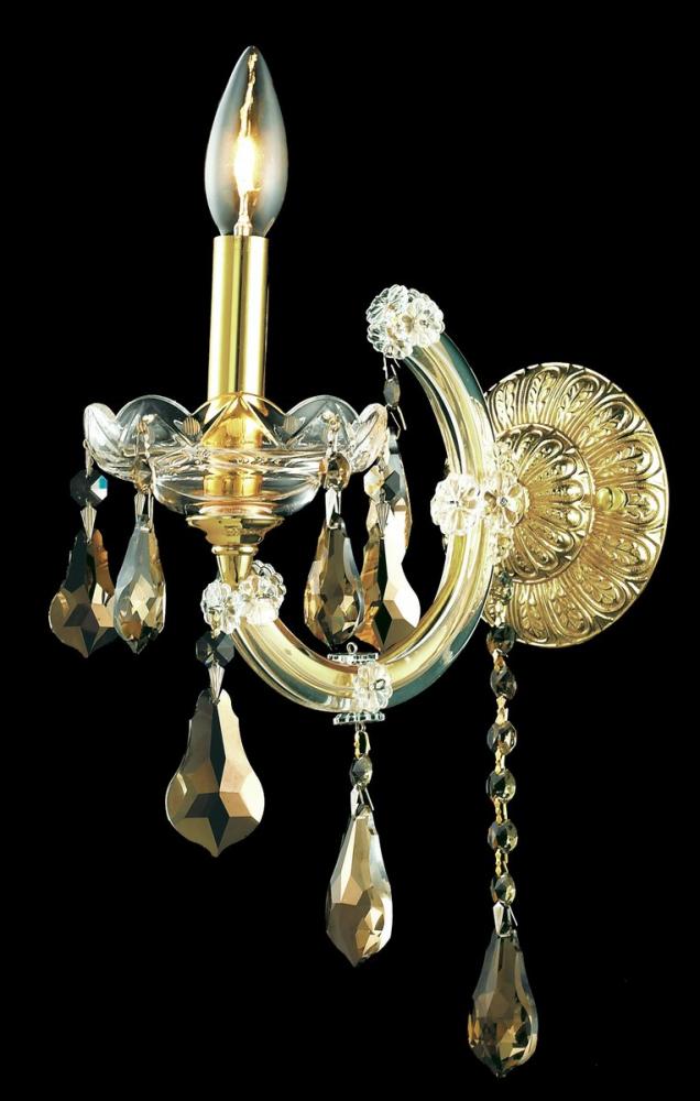 Maria Theresa 1 Light Gold Wall Sconce Golden Teak (Smoky) Royal Cut Crystal