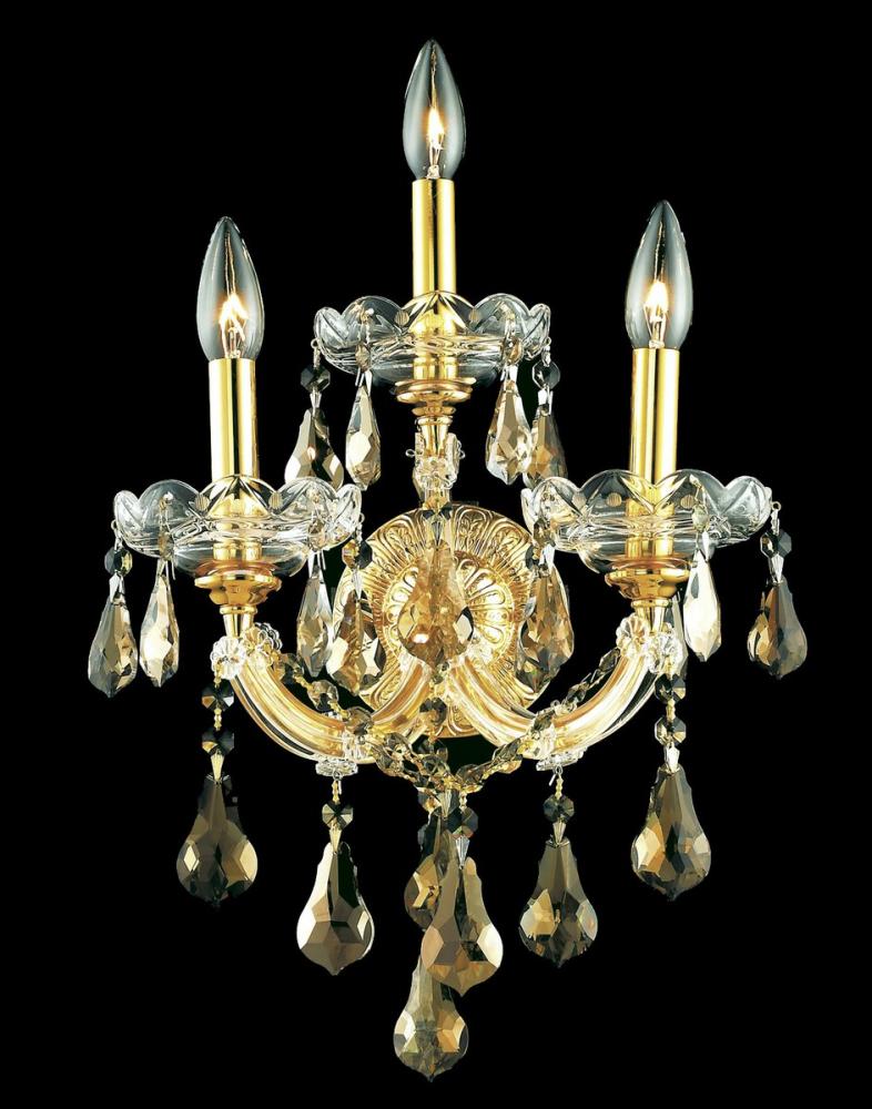 Maria Theresa 3 Light Gold Wall Sconce Golden Teak (Smoky) Royal Cut Crystal