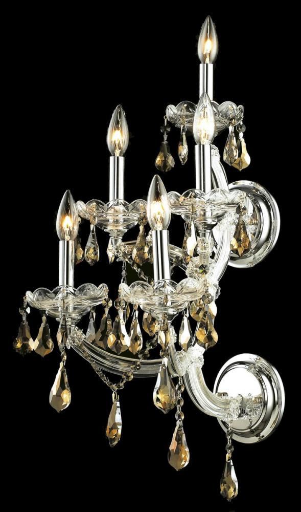 Maria Theresa 5 Light Chrome Wall Sconce Golden Teak (Smoky) Royal Cut Crystal