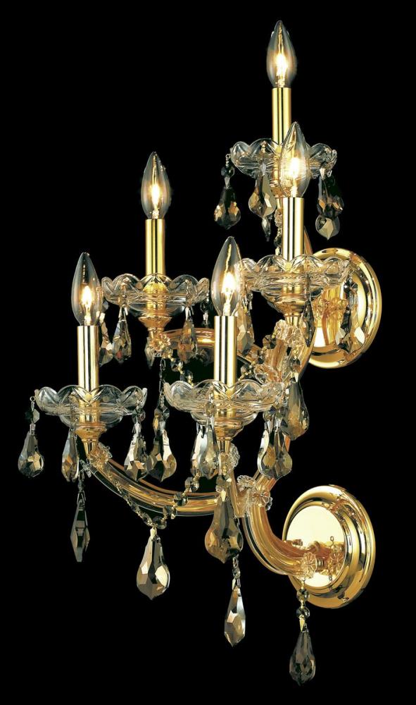 Maria Theresa 5 Light Gold Wall Sconce Golden Teak (Smoky) Royal Cut Crystal