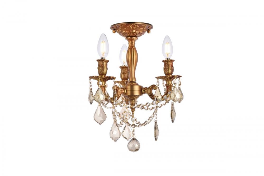 Rosalia 3 Light French Gold Flush Mount Golden Teak (Smoky) Royal Cut Crystal