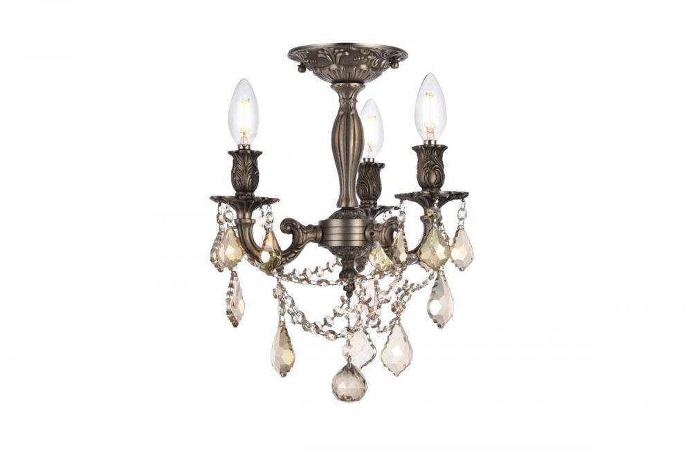 Rosalia 3 Light Pewter Flush Mount Golden Teak (Smoky) Royal Cut Crystal