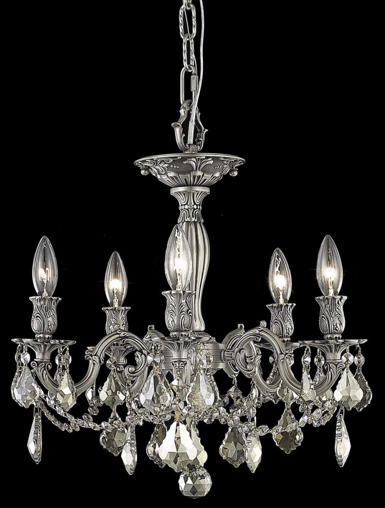 Rosalia 5 light Pewter Flush Mount Golden Teak (Smoky) Royal Cut Crystal