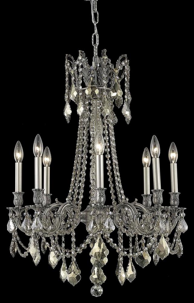 Rosalia 8 Light Pewter Chandelier Golden Teak (Smoky) Royal Cut Crystal