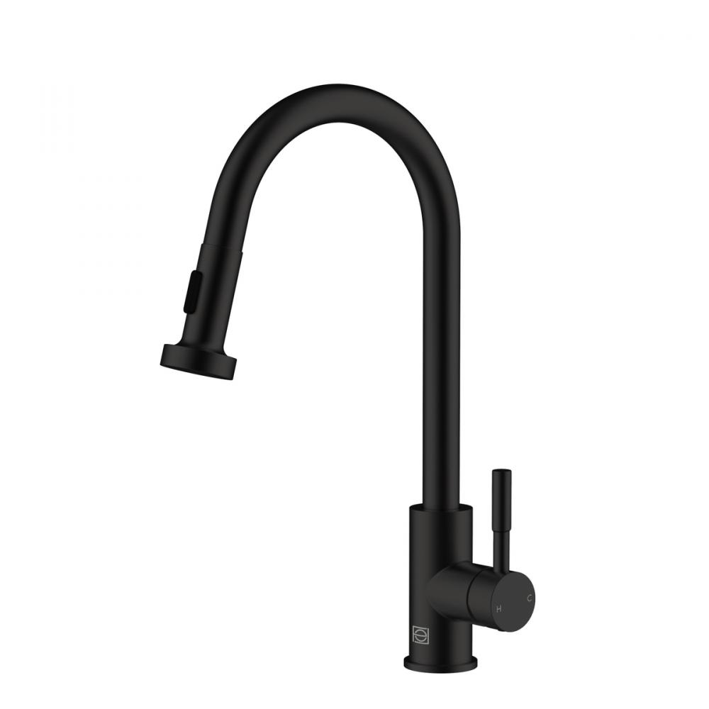 Sem Single Handle Pull Down Sprayer Kitchen Faucet in Matte Black