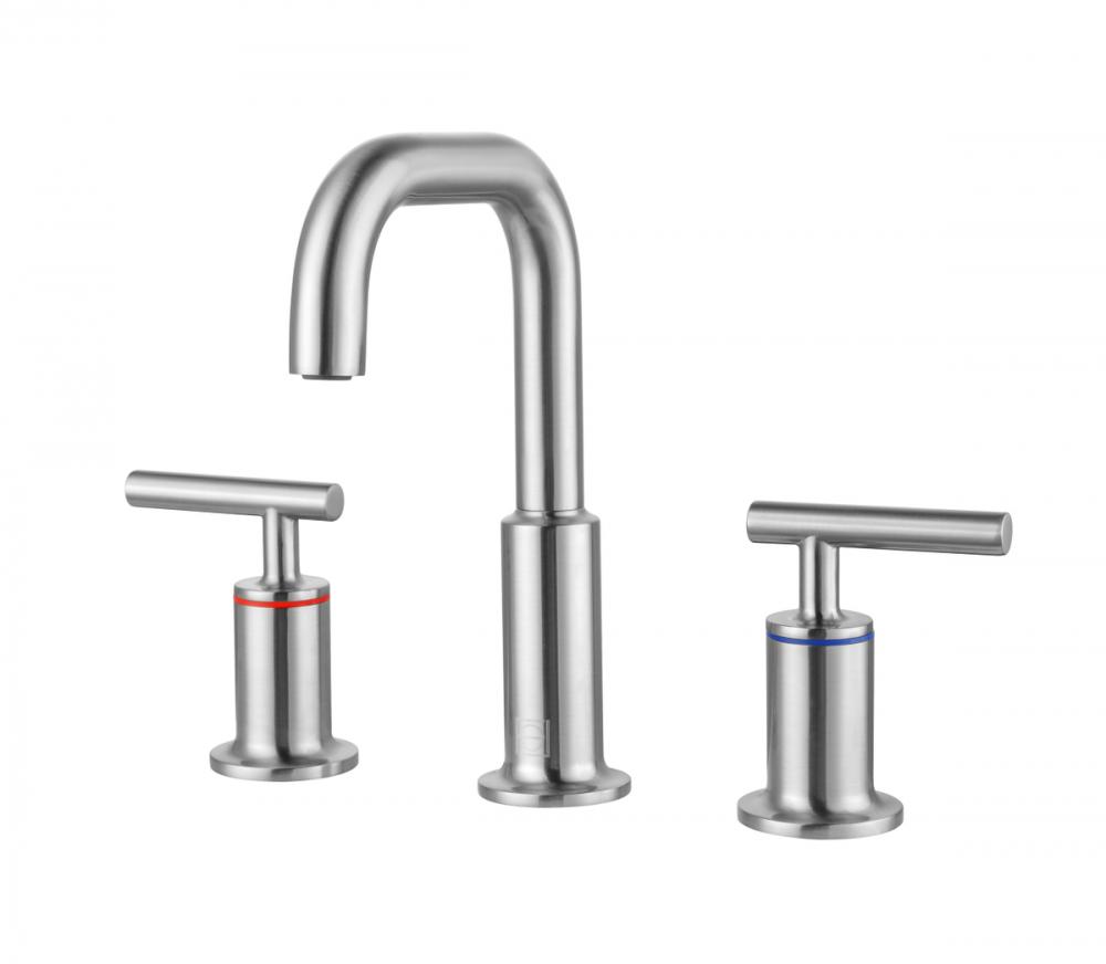 Tobias 8 Inch Widespread Double Handle Bathroom Faucet in Brushed Nickel