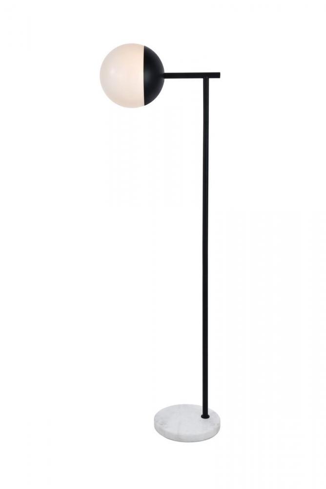 Eclipse 1 Light Black Floor Lamp with Frosted White Glass