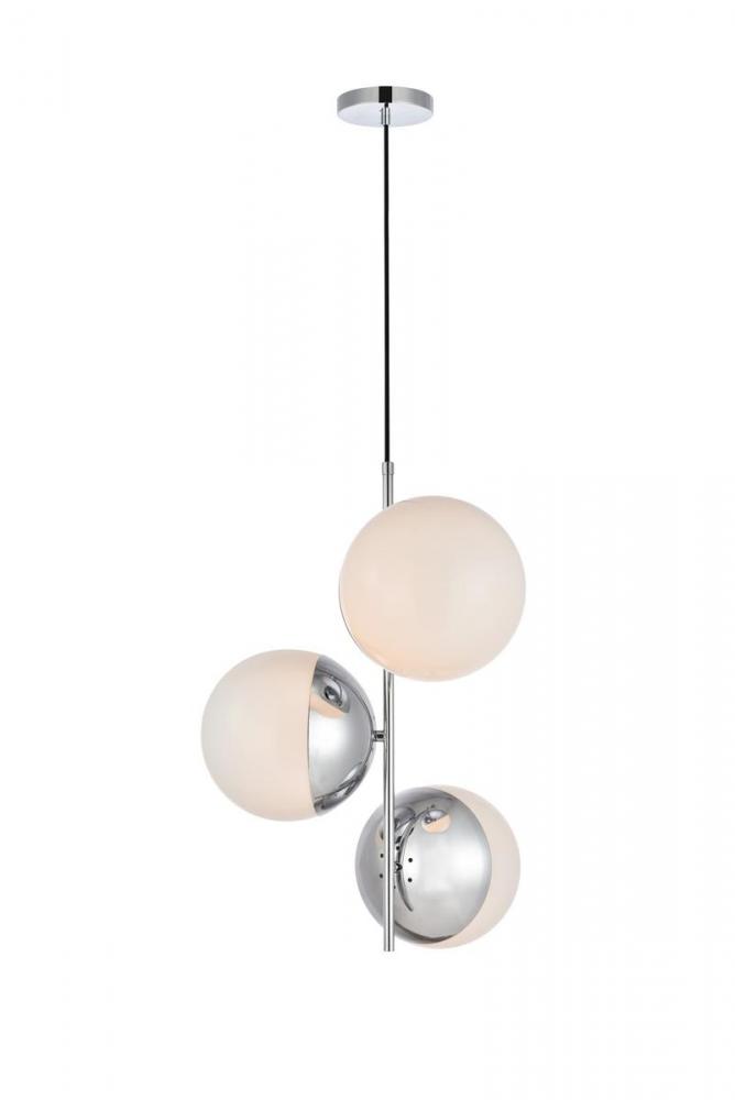 Eclipse 3 Lights Chrome Pendant With Frosted White Glass