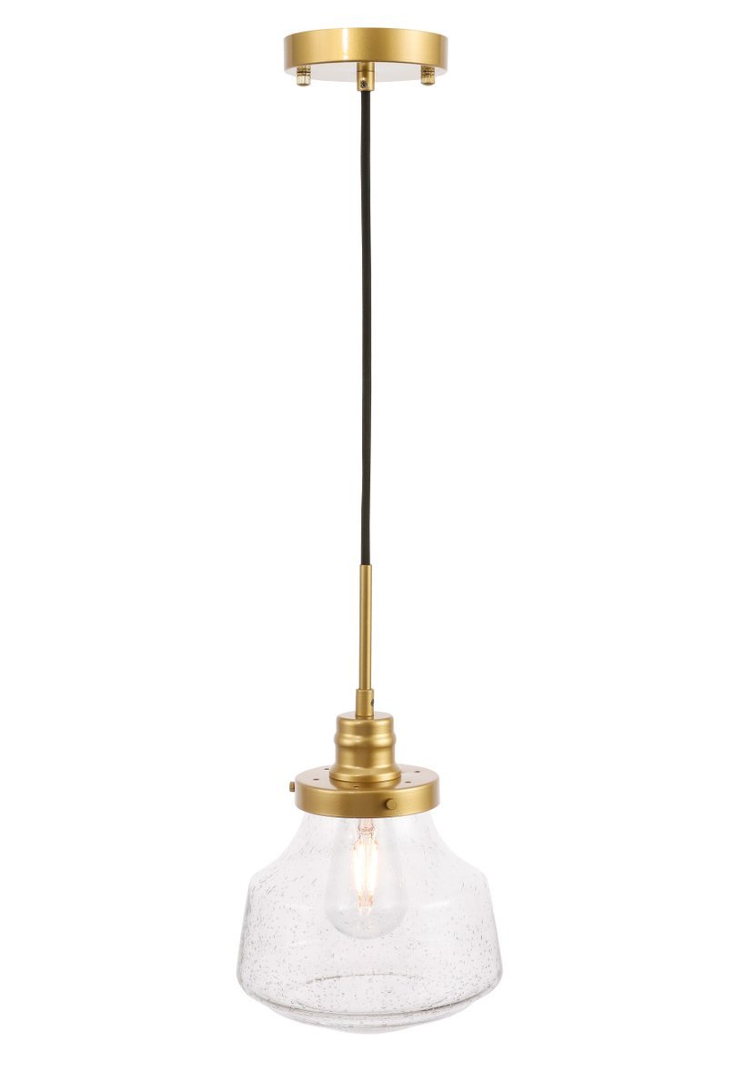 Lyle 1 light Brass and Clear seeded glass pendant