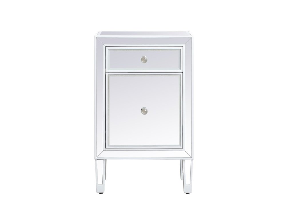 18 Inch Mirrored End Table in White