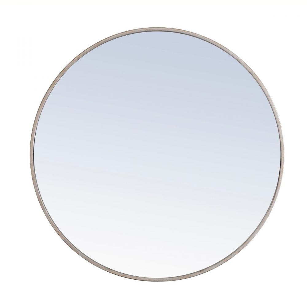 Metal Frame Round Mirror 32 Inch Silver Finish