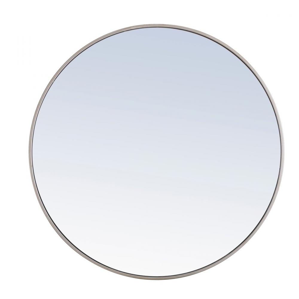 Metal Frame Round Mirror 36 Inch Silver Finish