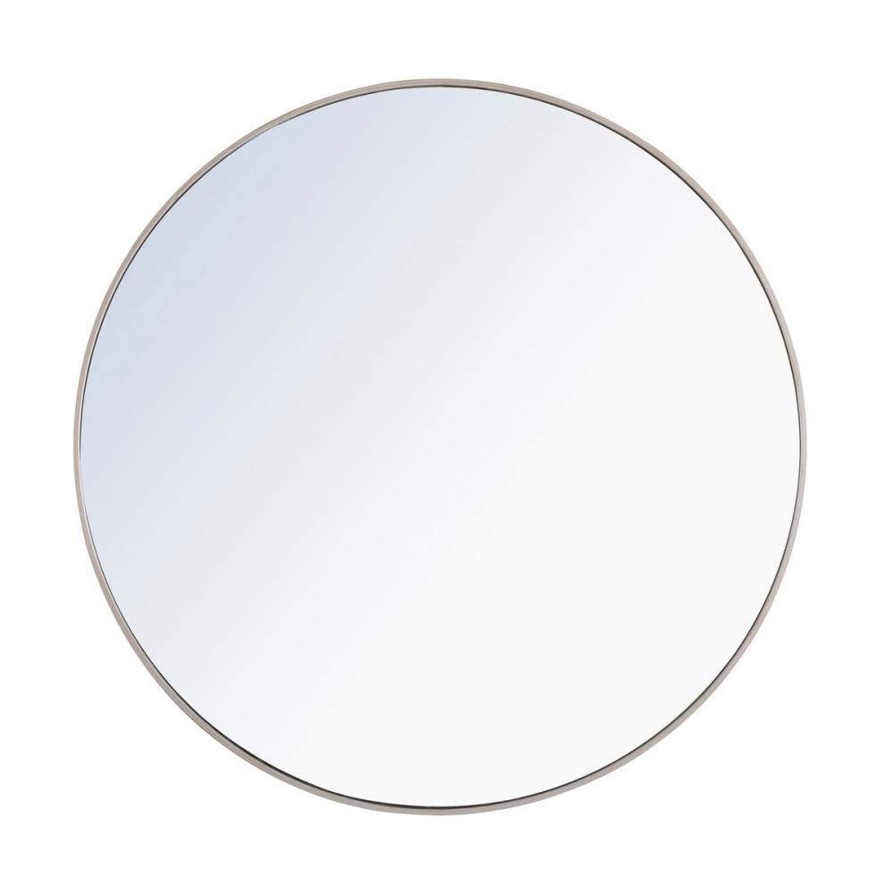 Metal Frame Round Mirror 42 Inch Silver Finish