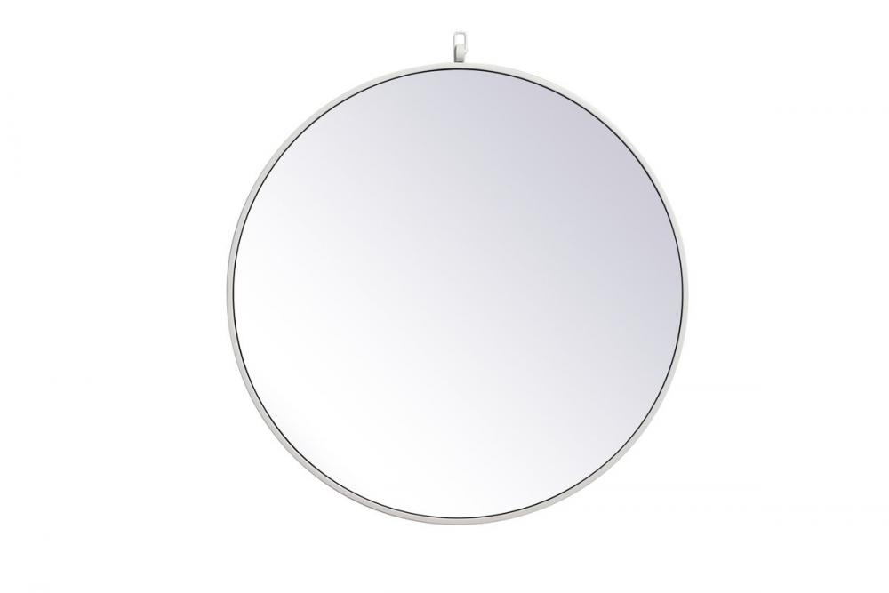 Metal Frame Round Mirror with Decorative Hook 28 Inch in White