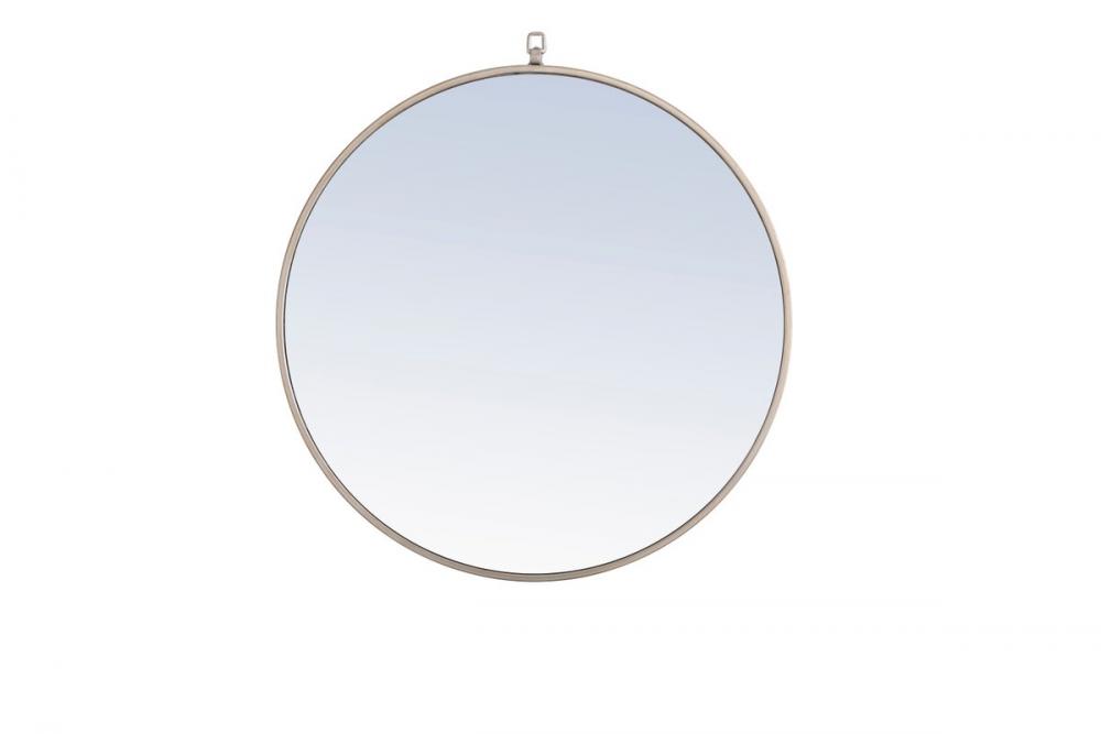 Metal Frame Round Mirror with Decorative Hook 28 Inch Silver Finish