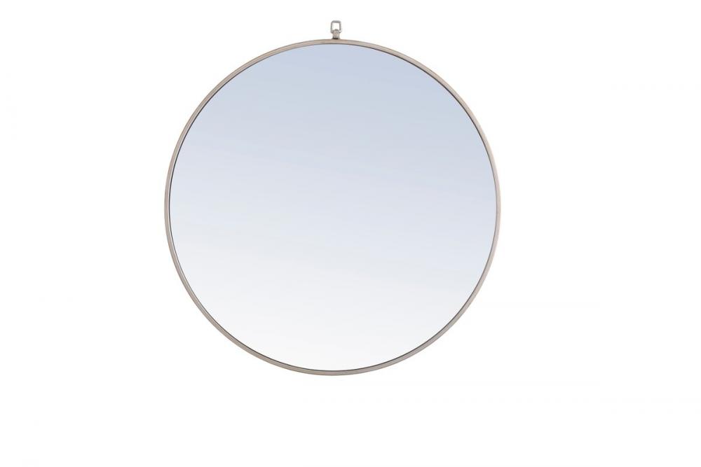 Metal Frame Round Mirror with Decorative Hook 32 Inch Silver Finish