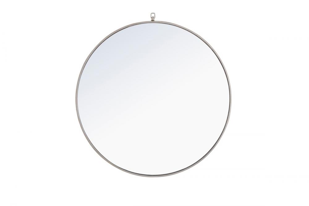 Metal Frame Round Mirror with Decorative Hook 36 Inch Silver Finish