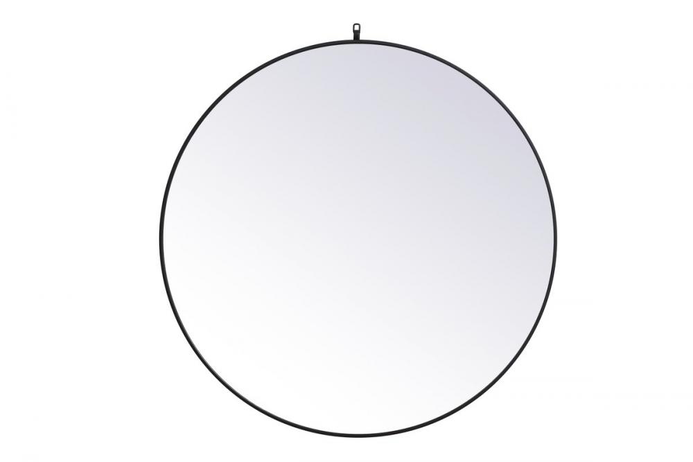 Metal Frame Round Mirror with Decorative Hook 45 Inch in Black