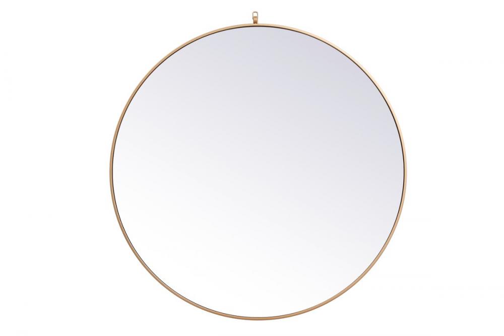 Metal Frame Round Mirror with Decorative Hook 45 Inch in Brass