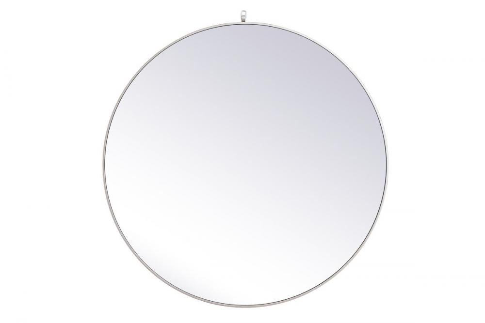 Metal Frame Round Mirror with Decorative Hook 45 Inch in Silver