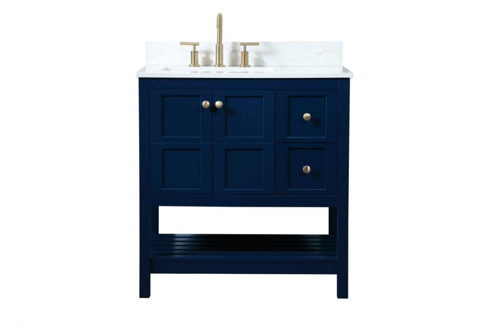 32 Inch Single Bathroom Vanity in Blue with Backsplash