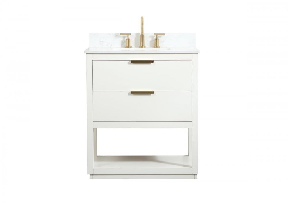 30 Inch Single Bathroom Vanity in White with Backsplash