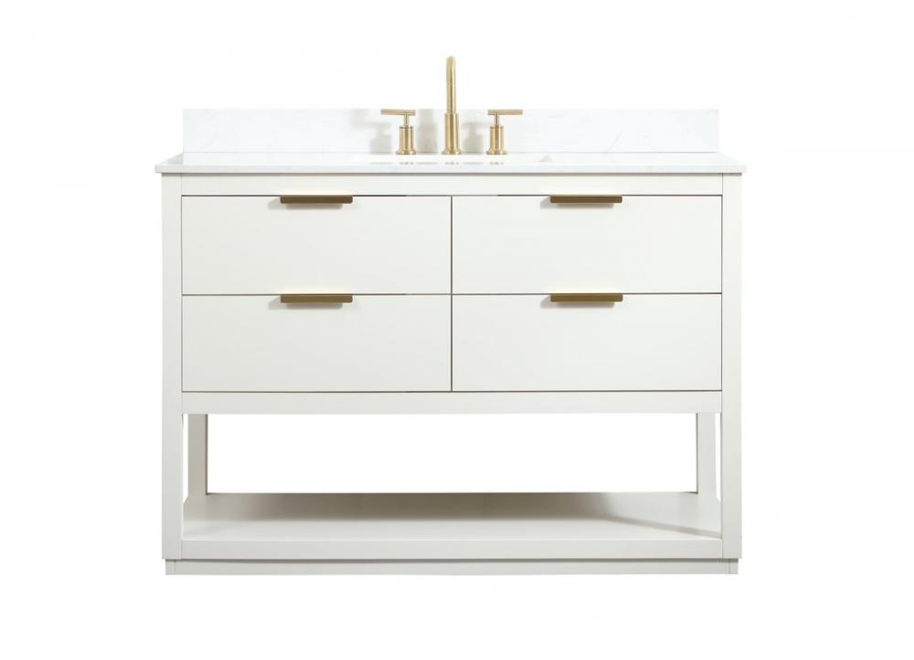 48 Inch Single Bathroom Vanity in White with Backsplash