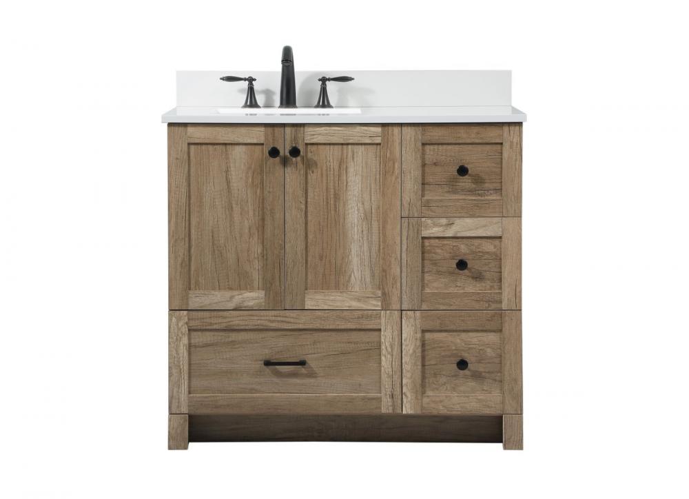 36 Inch Single Bathroom Vanity in Natural Oak with Backsplash