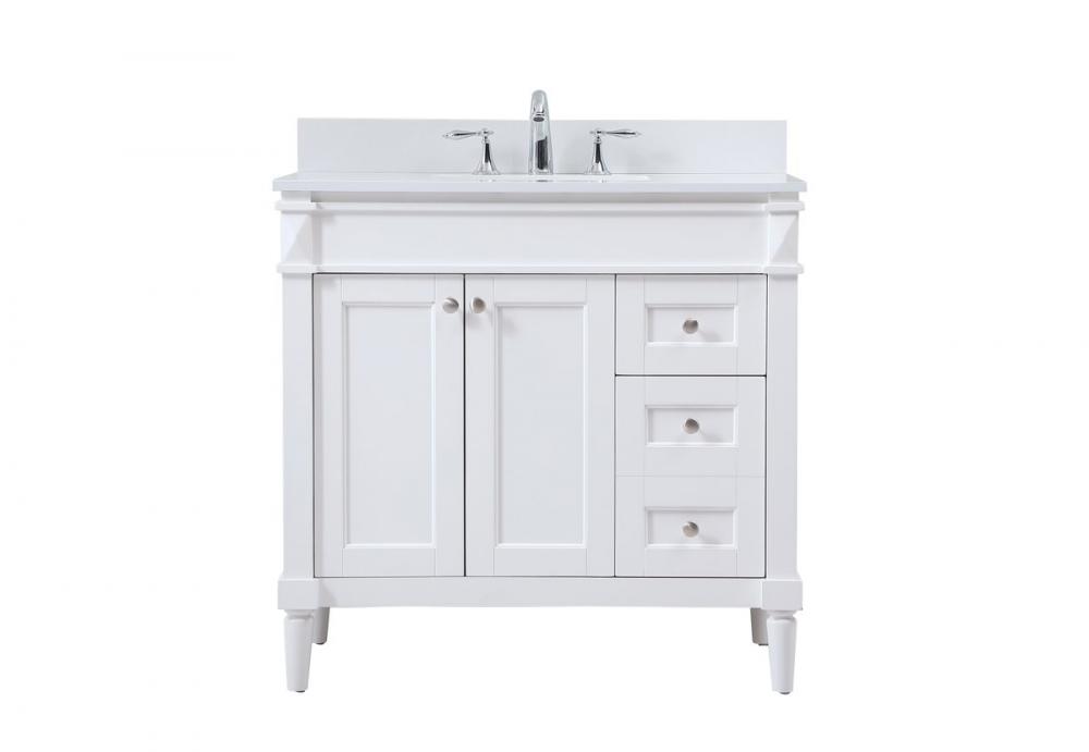 36 Inch Single Bathroom Vanity in White with Backsplash