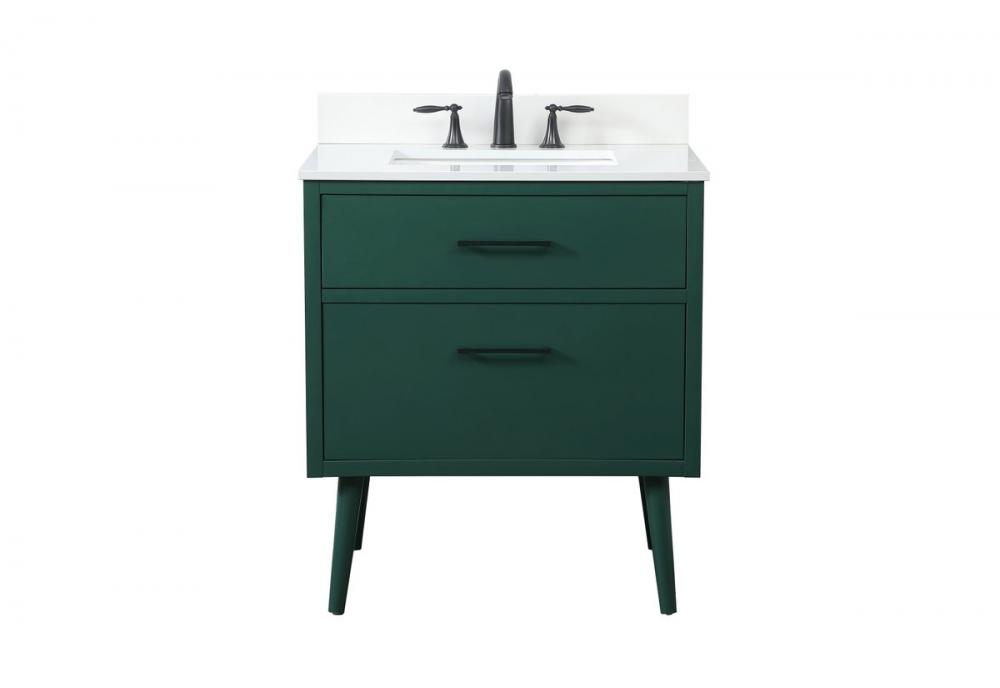 30 Inch Bathroom Vanity in Green with Backsplash