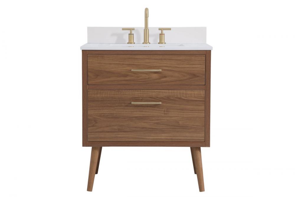 30 Inch Bathroom Vanity in Walnut Brown with Backsplash