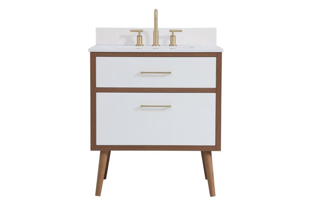 30 Inch Bathroom Vanity in White with Backsplash