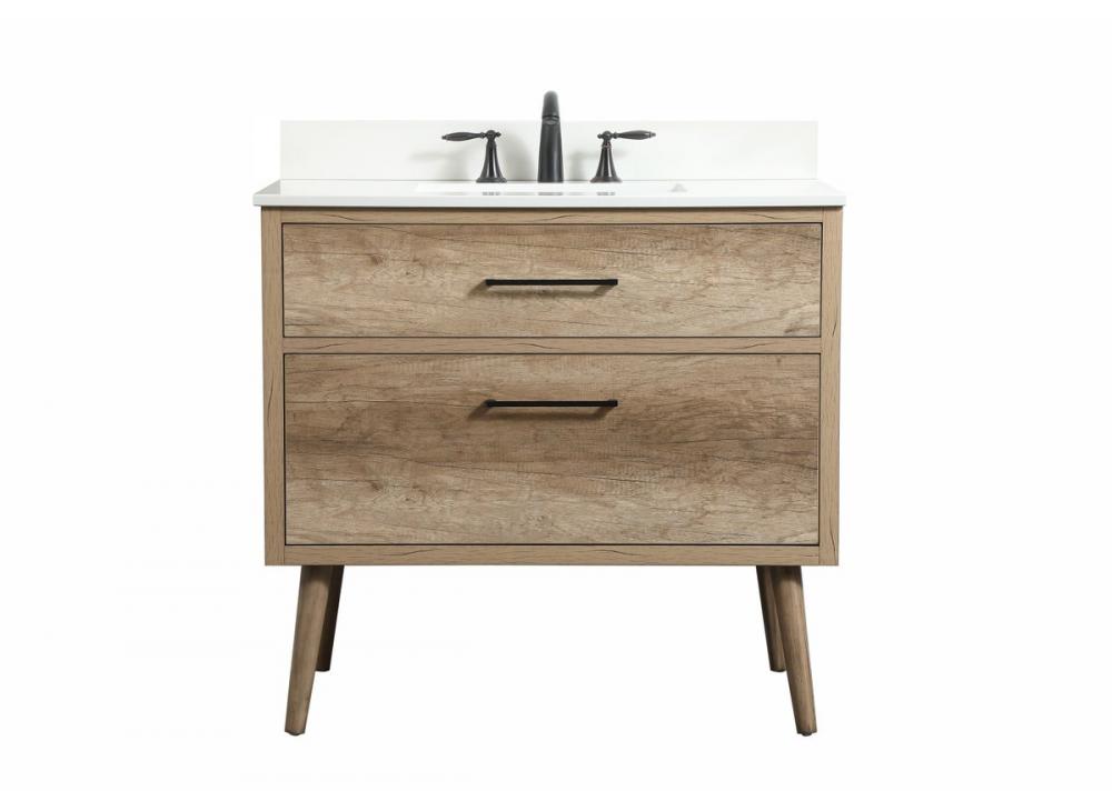 36 Inch Single Bathroom Vanity in Natural Oak with Backsplash