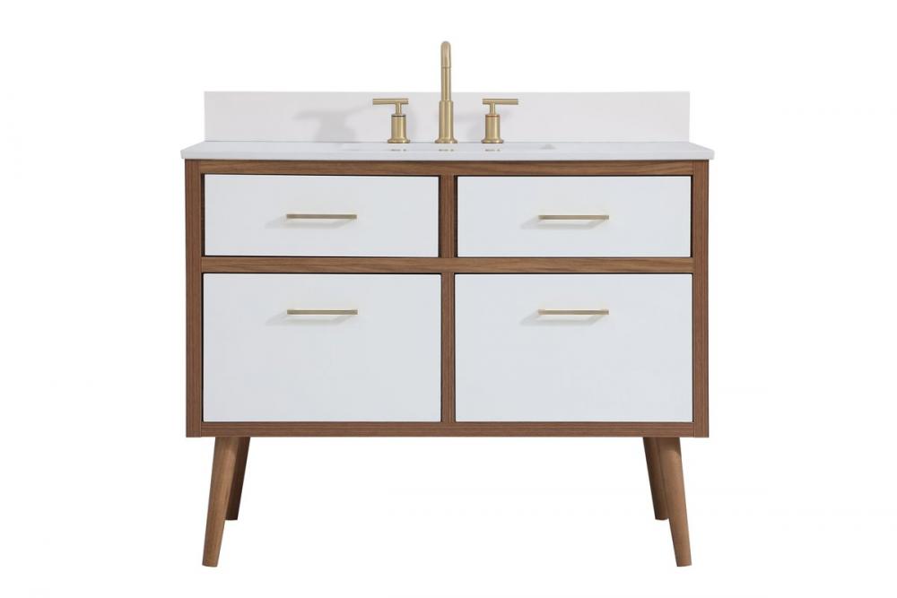 42 Inch Bathroom Vanity in White with Backsplash