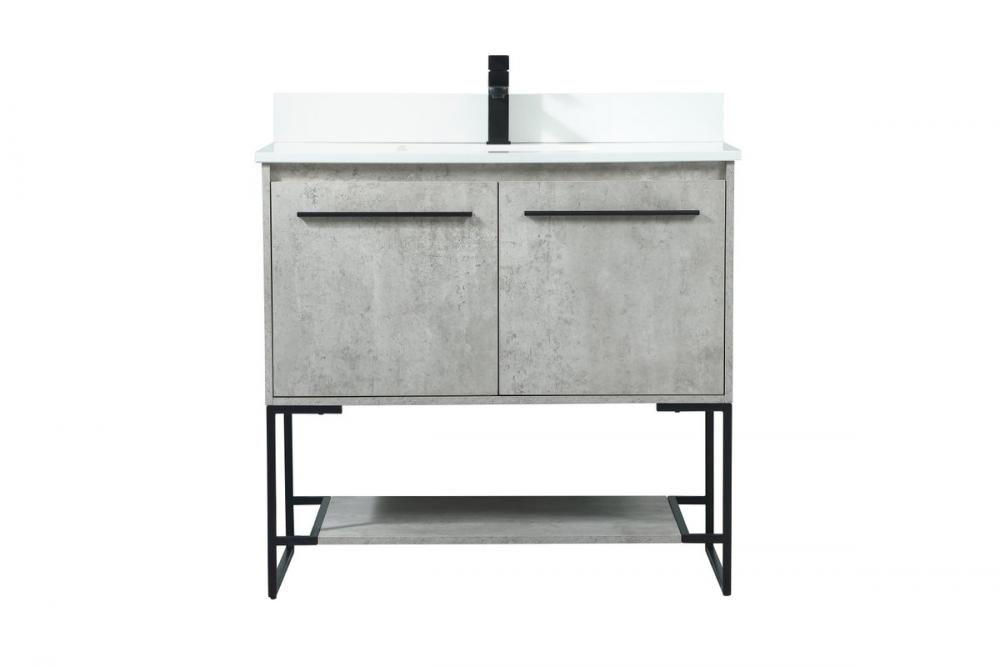 36 Inch Single Bathroom Vanity in Concrete Grey with Backsplash