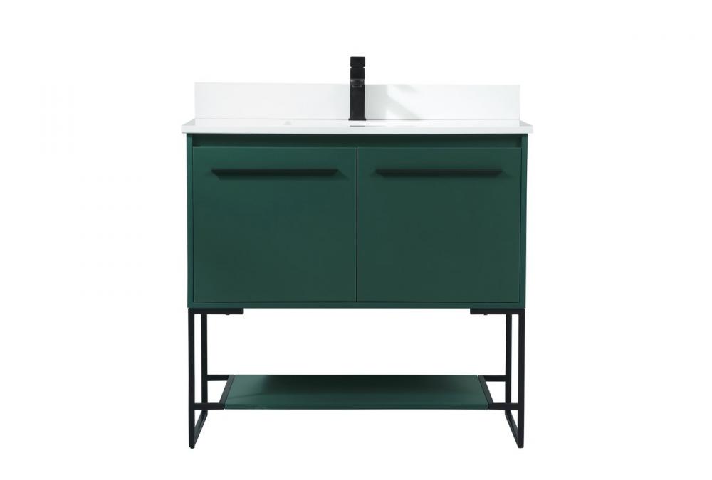 36 Inch Single Bathroom Vanity in Green with Backsplash