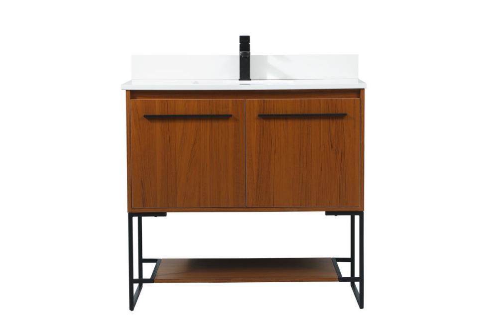 36 Inch Single Bathroom Vanity in Teak with Backsplash