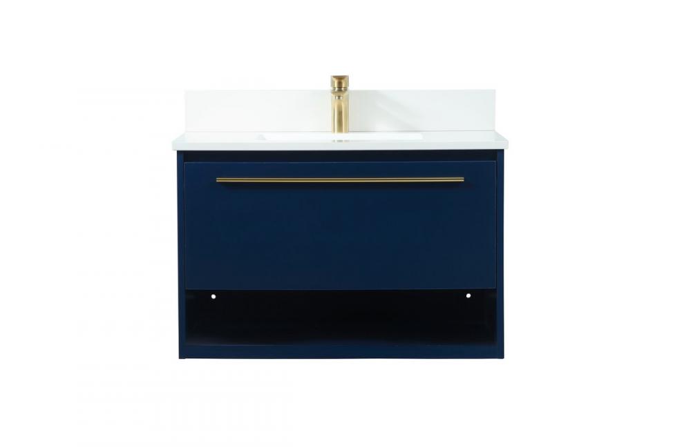 30 Inch Single Bathroom Vanity in Blue with Backsplash